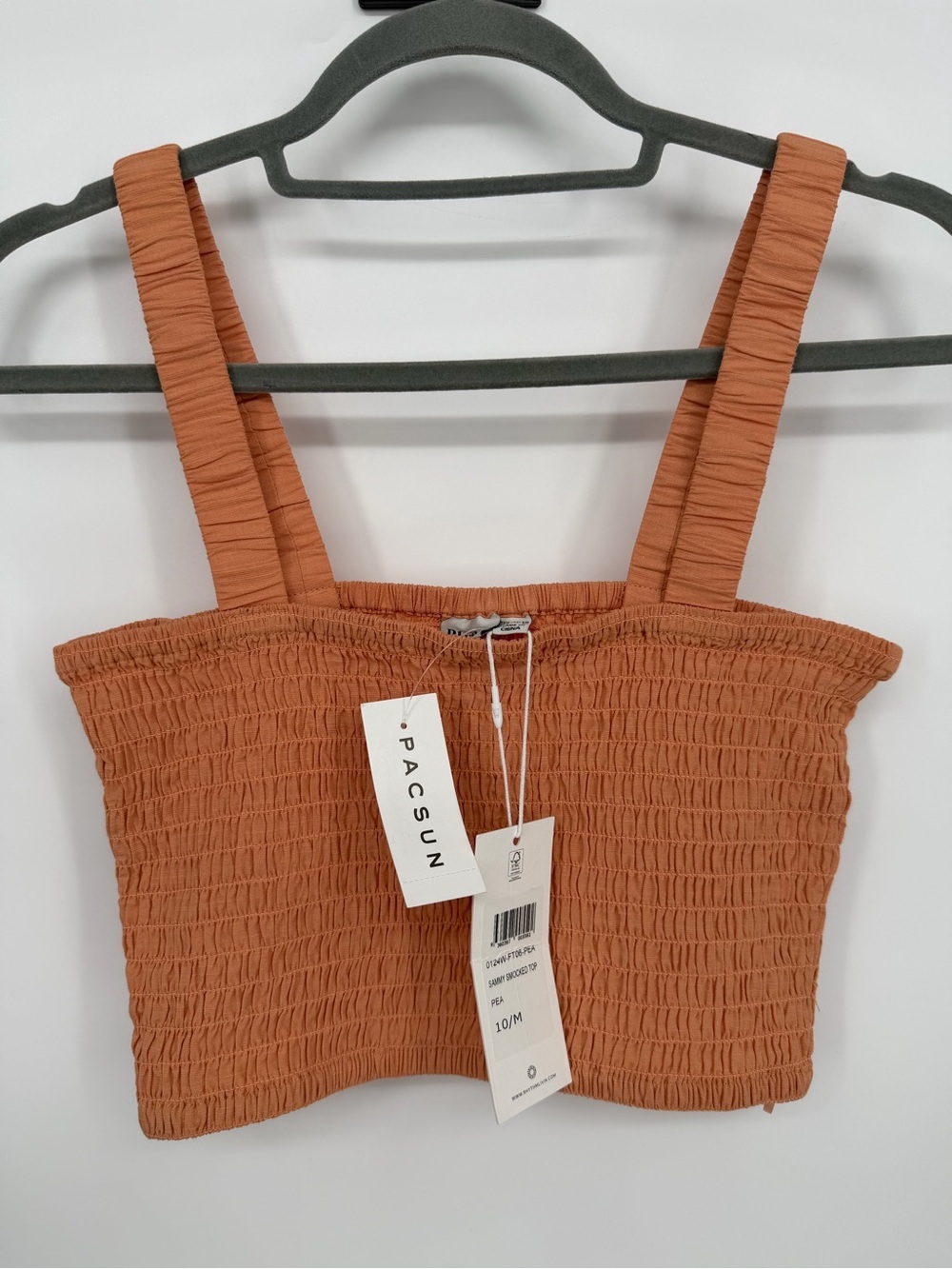 Rhythm Peach Smocked Crop Tank Top